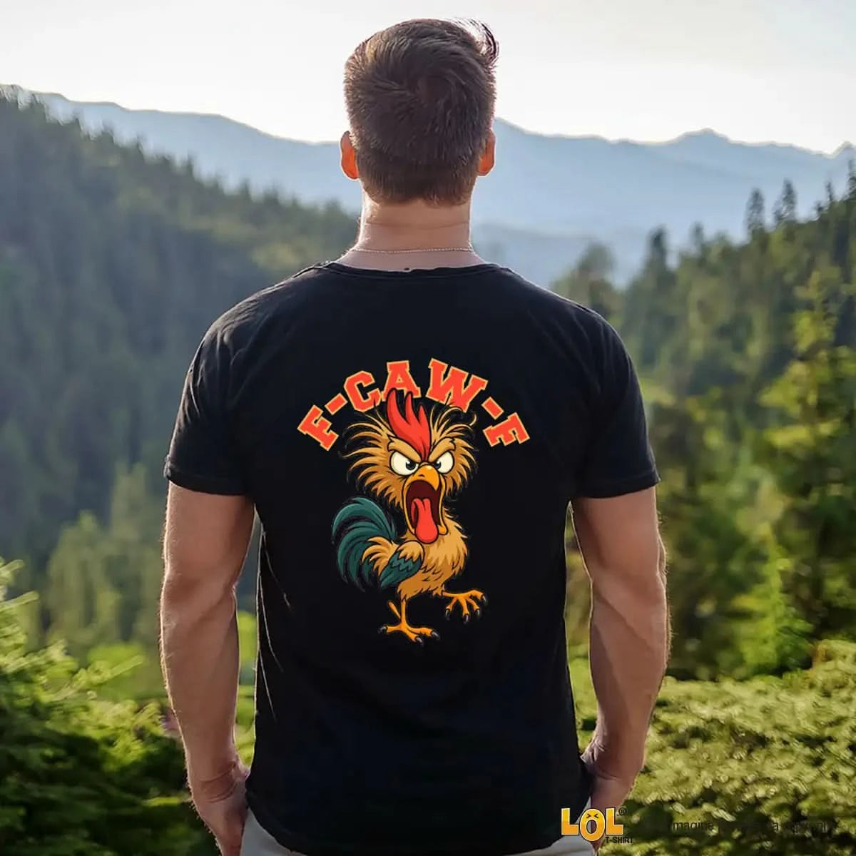 T-shirt Uomo Nera F-CAW-F con Gallina – Maglietta Divertente Stampa sul Retro-T-shirt-Lol T-shirt
