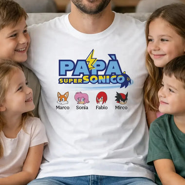 T-Shirt Uomo Papà SuperSonico Personalizzata con Nomi dei Figli-T-shirt-Lol T-shirt