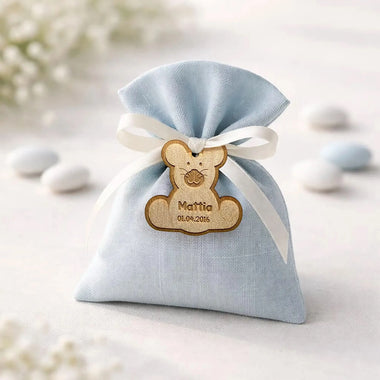 Kit 10 pz Tag Nascita a Forma di Orsetto in Legno Personalizzati con Nome e Data