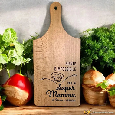 Tagliere Personalizzato con nomi dei Figli - Niente è Impossibile per la Super Mamma-Tagliere in Legno-Lol T-shirt