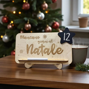 Targa in Legno Countdown al Natale con Lavagna Stellina e Gessetto Incluso-Decorazioni natalizie-Lol T-shirt