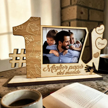Targa in Legno Miglior Papà del Mondo Personalizzata con Foto e Nomi Figli-Targa in legno-Lol T-shirt
