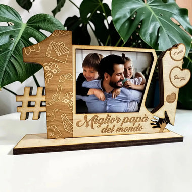 Targa in Legno Miglior Papà del Mondo Personalizzata con Foto e Nomi Figli-Targa in legno-Lol T-shirt