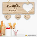 Targhetta Famiglia Rettangolare con cuoricini appesi-Targa in legno-Lol T-shirt