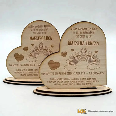 Targhetta in Legno Cuore Personalizzata per Maestra o Maestro con Nomi Bambini-Targa in legno-Lol T-shirt