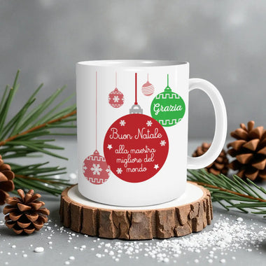 Tazza Personalizzata Buon Natale alla Maestra Migliore del Mondo