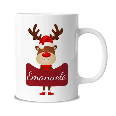 Tazza Regalo Natale con renna e Nome-Tazze Personalizzate-Lol T-shirt