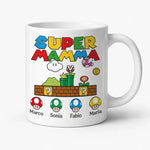 Tazza Super Mamma Personalizzata con Nomi dei Figli e Funghetti-Tazze Personalizzate-Lol T-shirt