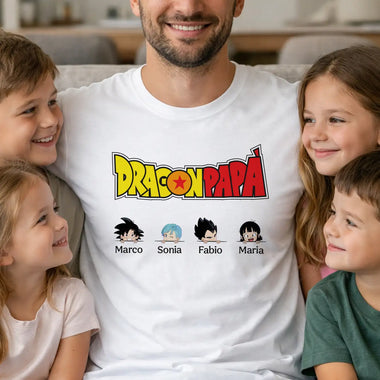 T-Shirt Uomo DragonPapà Personalizzata con Nomi dei Figli