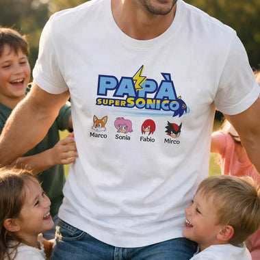 T-Shirt Uomo Papà SuperSonico Personalizzata con Nomi dei Figli