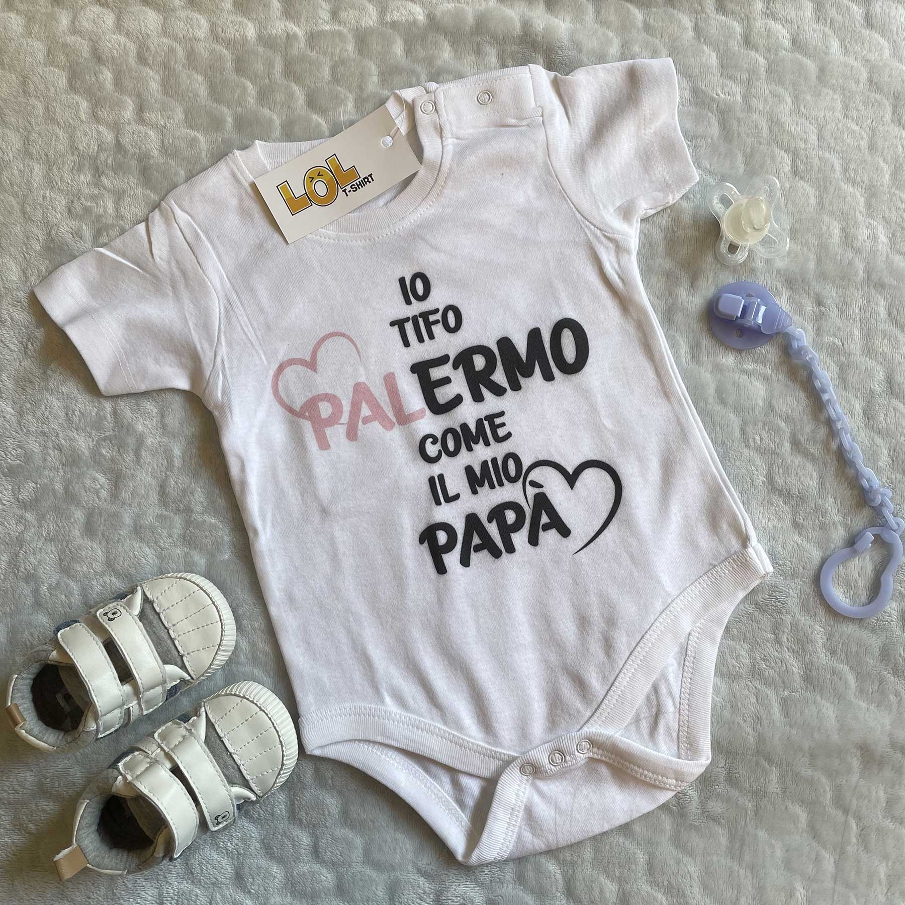 Lol T-Shirt Body per bimbi Io tifo Palermo come il mio papà