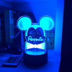 Lampada Led Personalizzata con Nome a forma di Orecchie Topolino-Lampada in plexiglass-Lol T-shirt