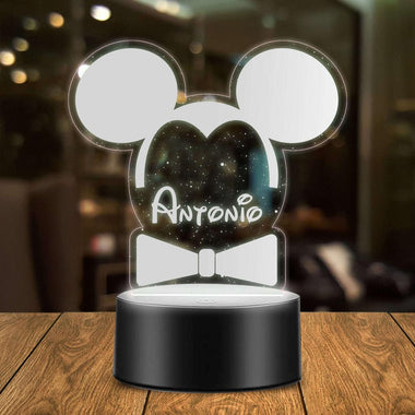 Lampada Led Personalizzata con Nome a forma di Orecchie Topolino-Lampada in plexiglass-Lol T-shirt