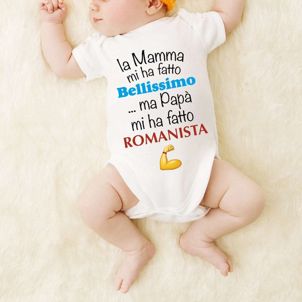 Body Neonato Divertente - Stampa 'Mamma Mi Ha Fatto Bellissimo Papà Mi Ha Fatto Romanista' - Idea Regalo Compleanno/Natale - Foto 3