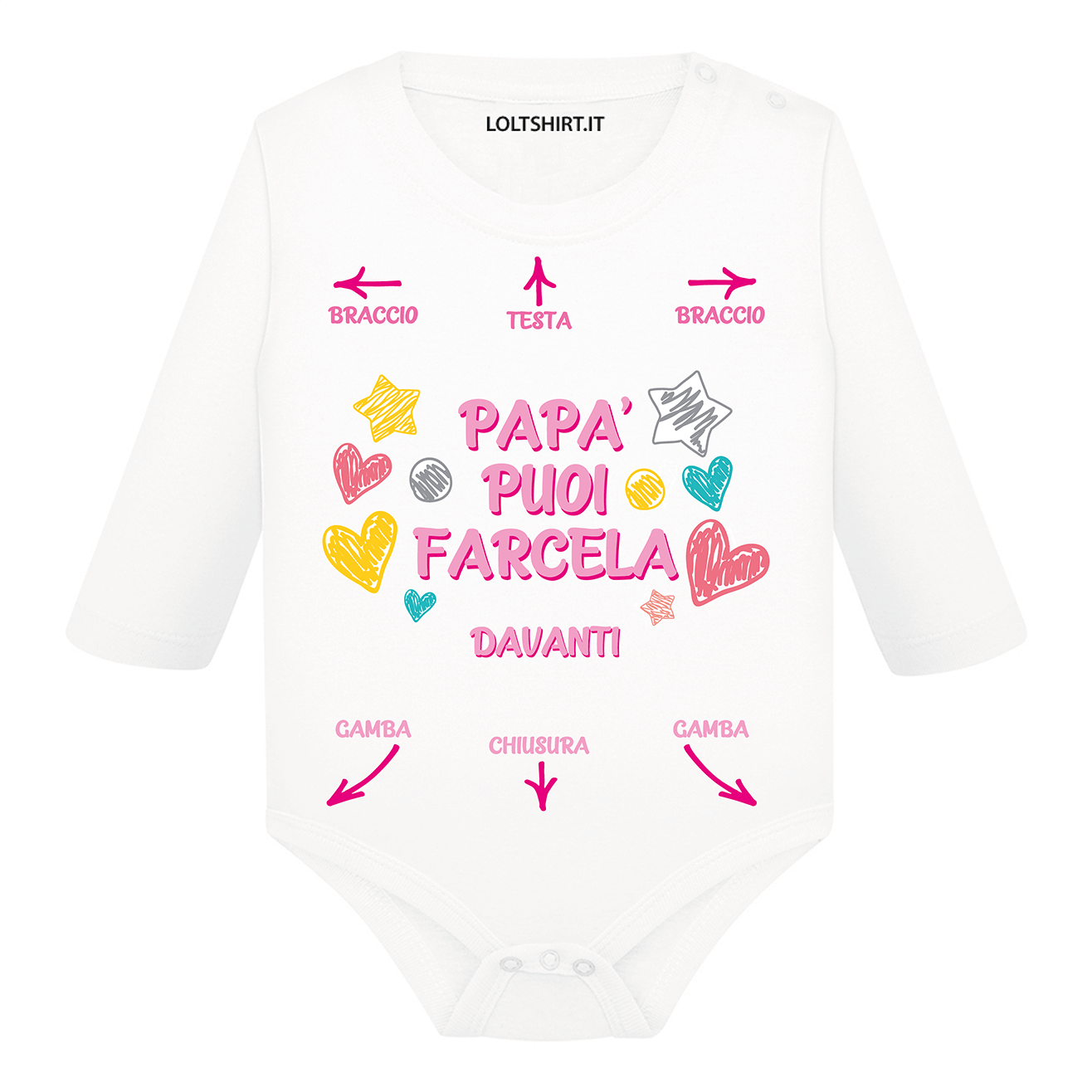 Lol T-Shirt Body per bimbi 3 mesi / Rosa Papà puoi farcela