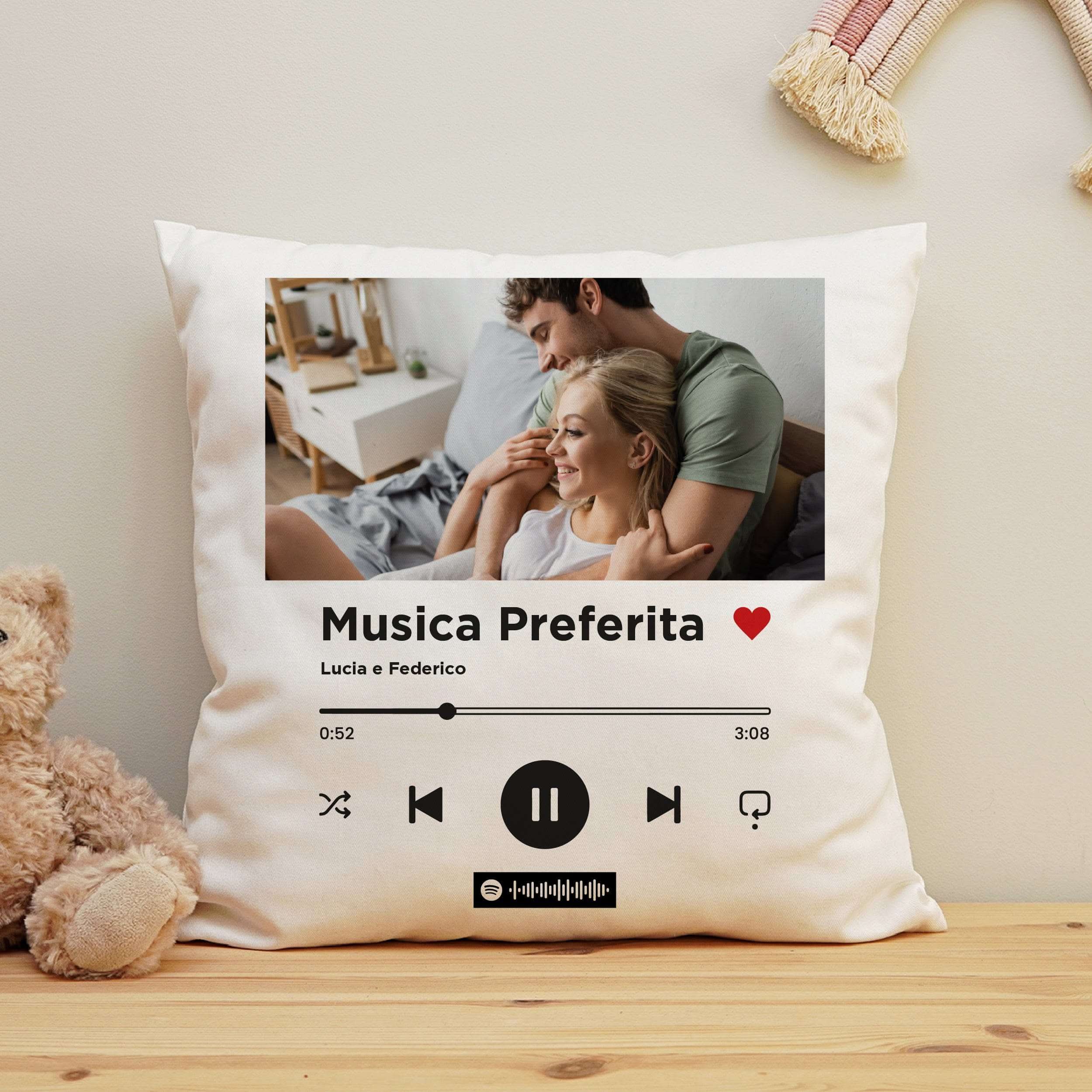 Cuscino Spotify Personalizzabile 40x40 Cm - Con Tua Foto E Canzone Preferita - Foto 1