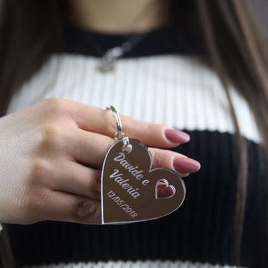 Portachiavi in Plexiglass a forma di cuore con incisione Portachiavi