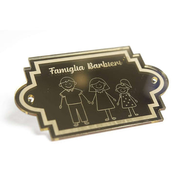 Targa Porta Personalizzata con Membri della Famiglia in Plexiglass Effetto Specchio Oro Targa Porta