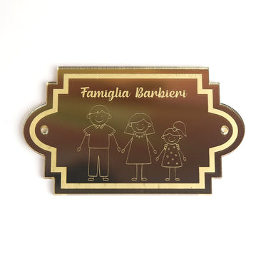 Targa Porta Personalizzata con Membri della Famiglia in Plexiglass Effetto Specchio Oro Targa Porta