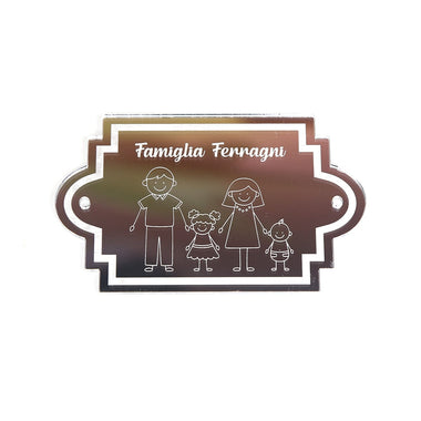 Targa Porta Personalizzata con Membri della Famiglia in Plexiglass Effetto Specchio Argento Targa Porta